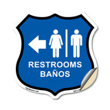 Restrooms Baños Left Arrow Bilingual English / Spanish