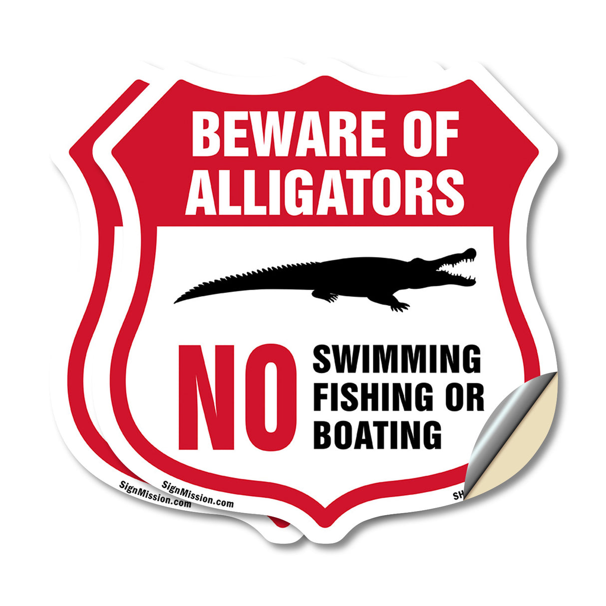 Alligator Warning Shield Sign Beware Of Alligators. No Swimming Fishing Or Boating