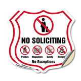 No Soliciting Shield Sign No Politics Magazines Candy Religion No Exceptions