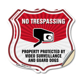 No Trespassing Shield Sign Property Protected By Video Surveillance And Guard Dogs