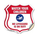 Pool Safety Shield Sign Attention Watch Your Children No Lifeguard On Duty