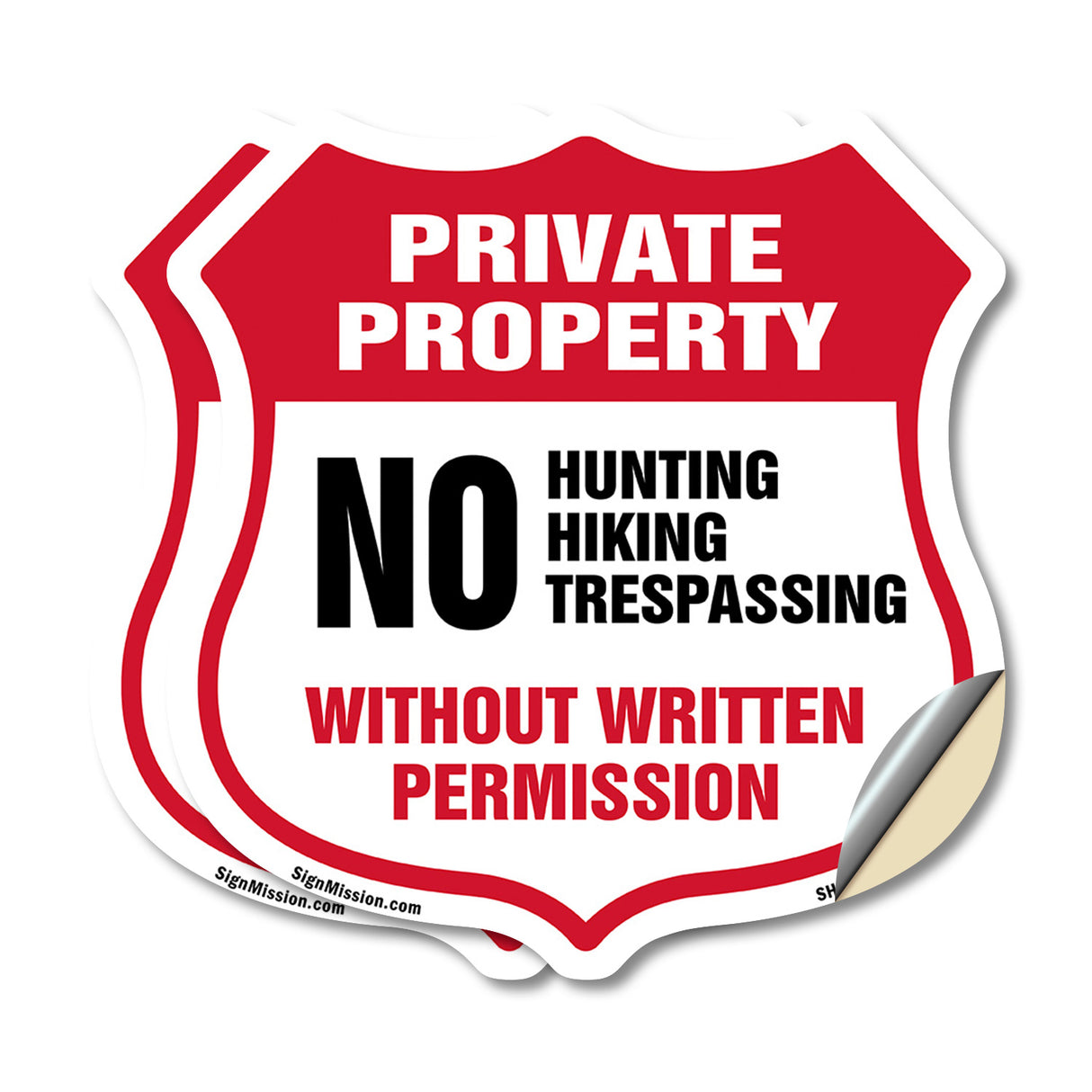 Private Property Shield Sign No Hunting Hiking Trespassing Without Written Permission