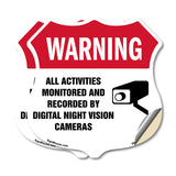 Video Surveillance Shield Label Set Warning All Activities Monitored And Recorded By Digital Night Vision Cameras