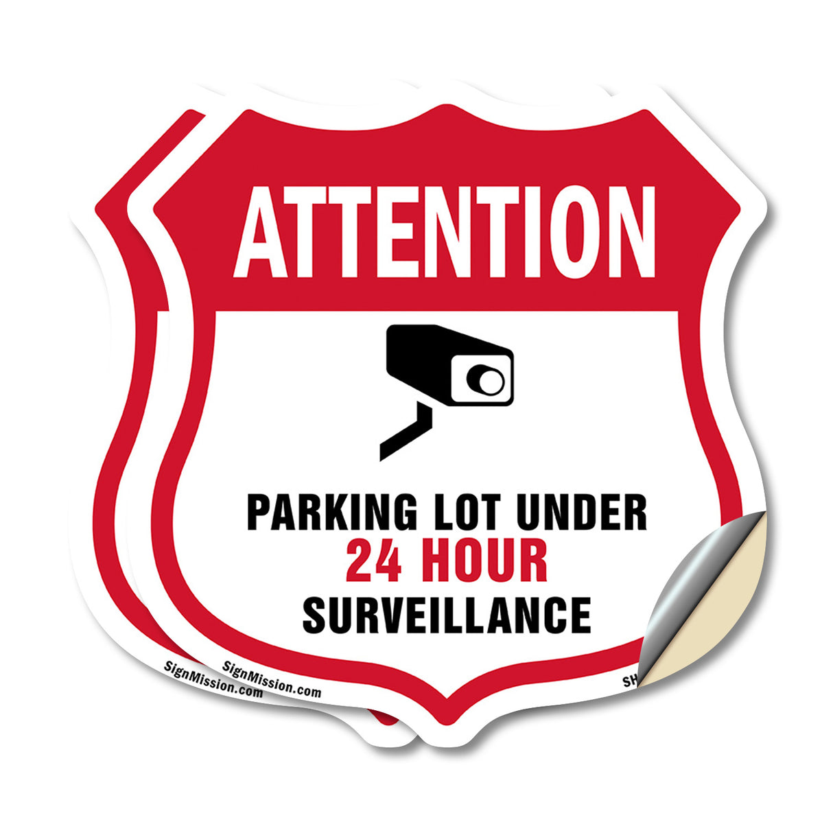 Video Surveillance Shield Sign Attention Parking Lot Under Video Surveillance