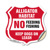 Alligator Warning Shield Sign Alligator Habitat No Feeding Fishing. Keep Dogs On Leash