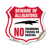 Alligator Warning Shield Sign Beware Of Alligators. No Swimming Fishing Or Boating