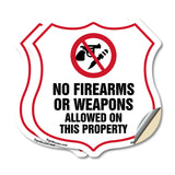 No Guns Shield Sign No Firearms Or Weapons Allowed On This Property