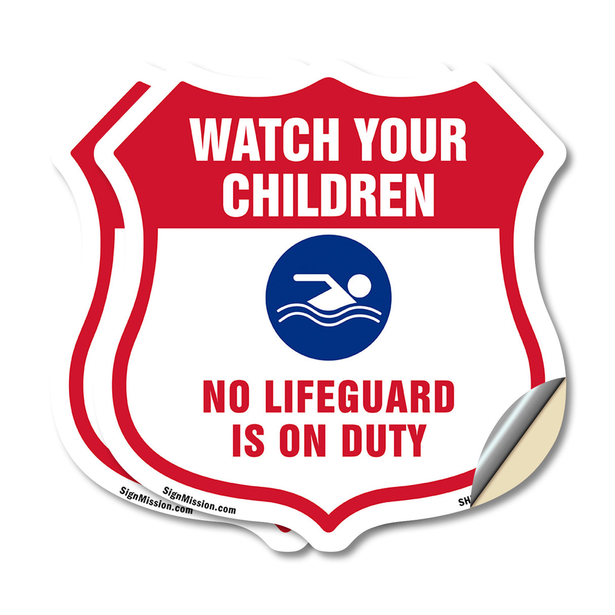 Pool Safety Shield Sign Attention Watch Your Children No Lifeguard On Duty