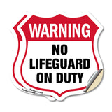 Pool Safety Shield Sign Warning No Lifeguard On Duty