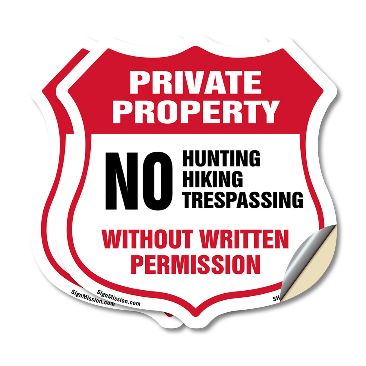 Private Property Shield Sign No Hunting Hiking Trespassing Without Written Permission