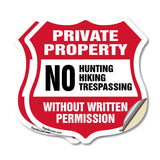 Private Property Shield Sign No Hunting Fishing Trespassing Without Written Permission