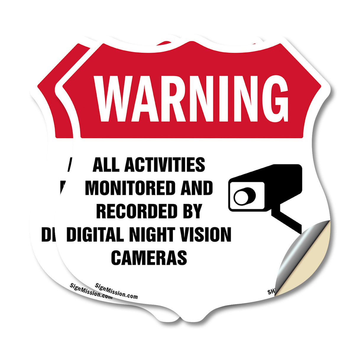 Video Surveillance Shield Label Set Warning All Activities Monitored And Recorded By Digital Night Vision Cameras