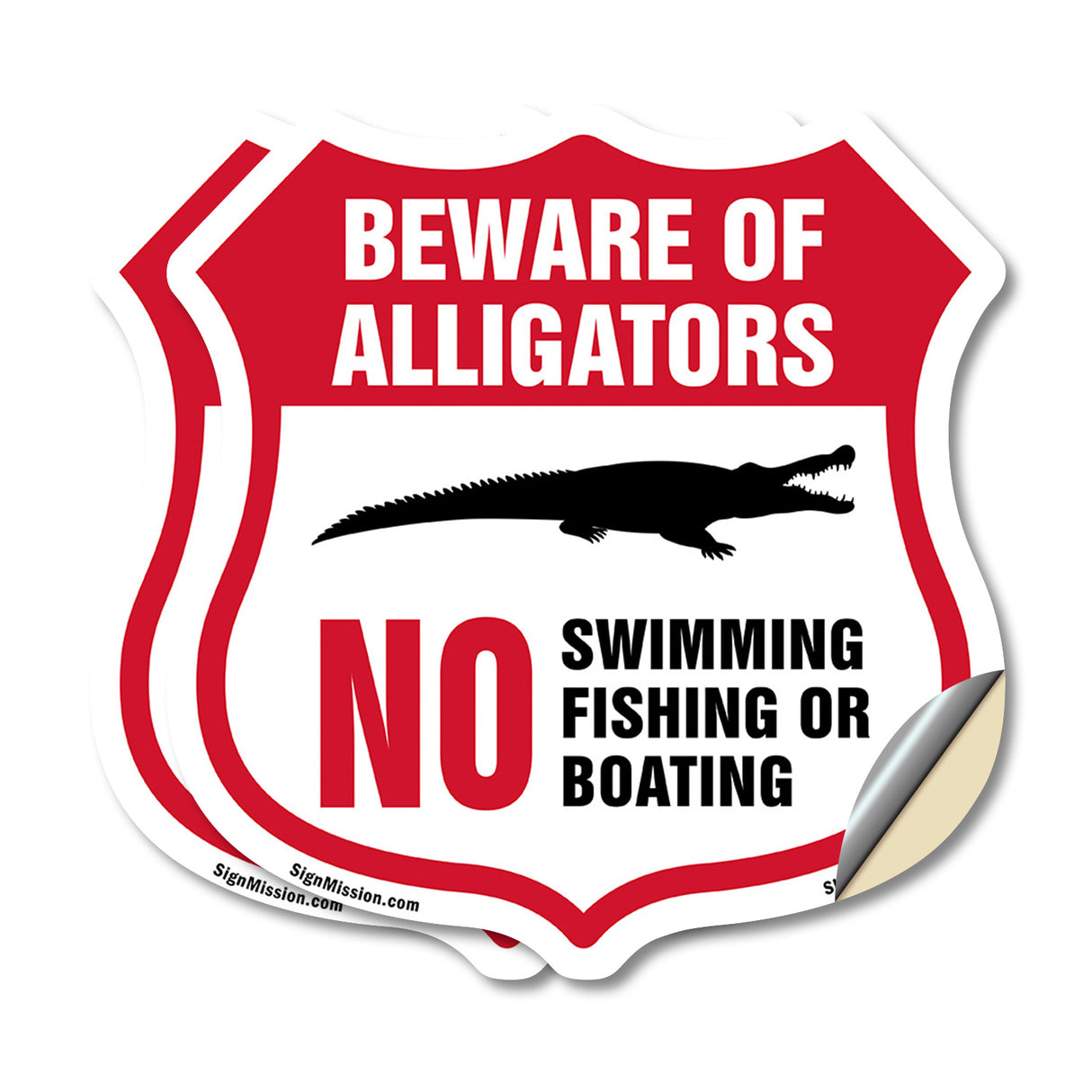 Alligator Warning Shield Sign Beware Of Alligators. No Swimming Fishing Or Boating