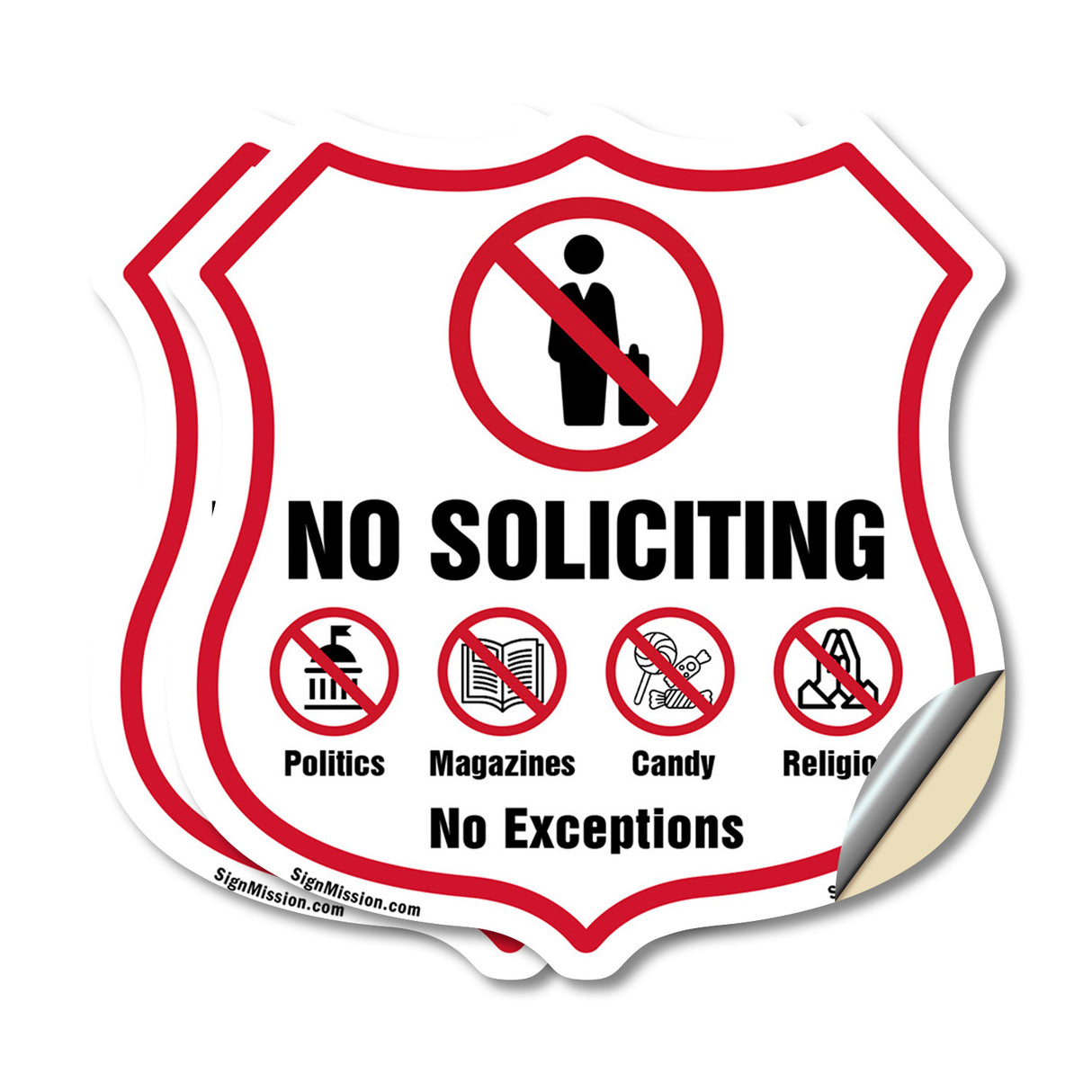 No Soliciting Shield Sign No Politics Magazines Candy Religion No Exceptions