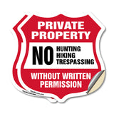 Private Property Shield Sign No Hunting Fishing Trespassing Without Written Permission