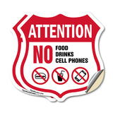 Property Shield Sign No Food No Drinks No Cell Phone