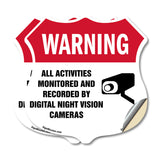 Video Surveillance Shield Label Set Warning All Activities Monitored And Recorded By Digital Night Vision Cameras