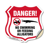 Alligator Warning Shield Sign Danger! No Swimming Or Feeding Alligators