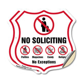 No Soliciting Shield Sign No Politics Magazines Candy Religion No Exceptions