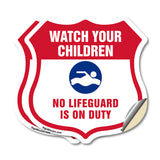 Pool Safety Shield Sign Attention Watch Your Children No Lifeguard On Duty