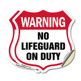 Pool Safety Shield Sign Warning No Lifeguard On Duty