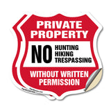 Private Property Shield Sign No Hunting Fishing Trespassing Without Written Permission