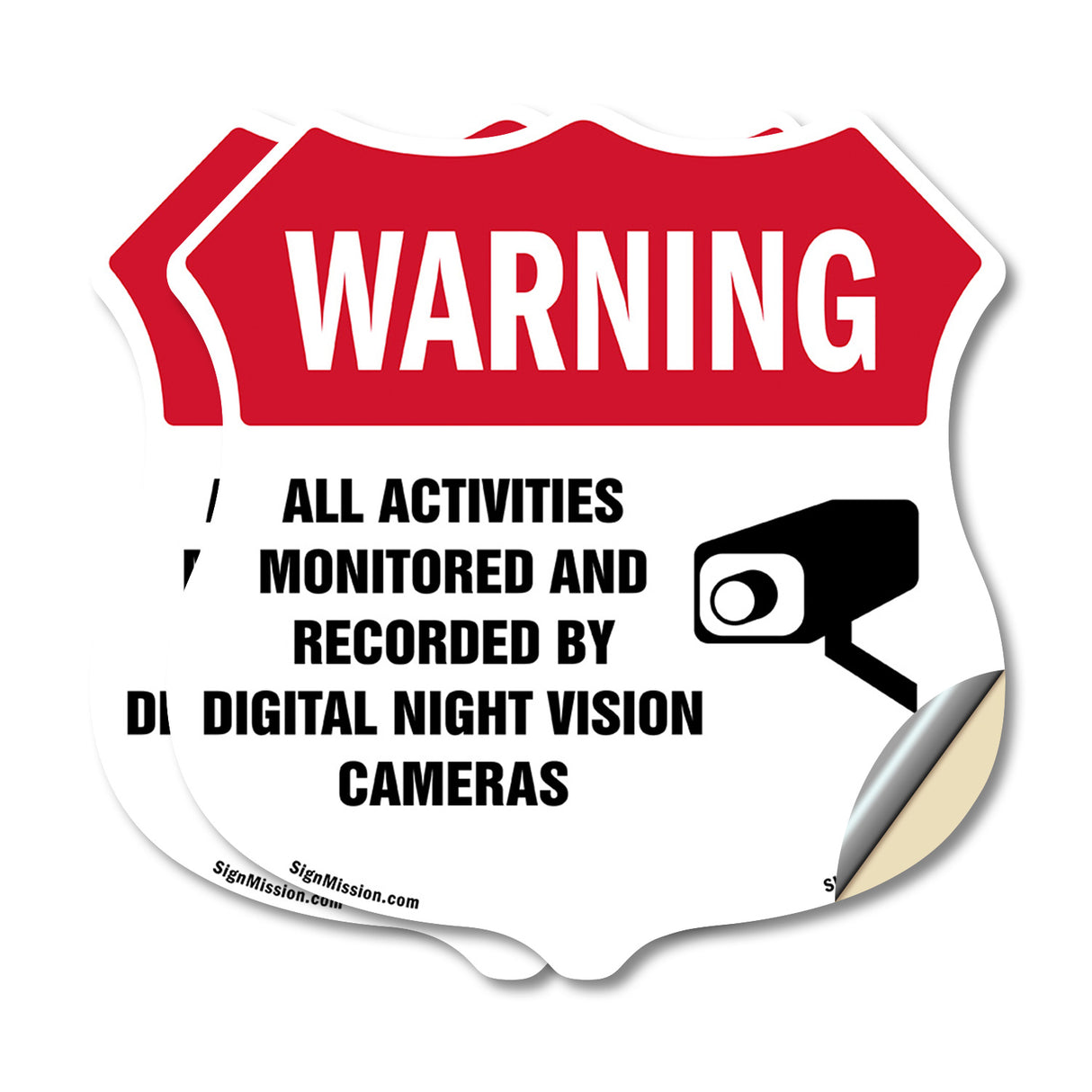 Video Surveillance Shield Label Set Warning All Activities Monitored And Recorded By Digital Night Vision Cameras
