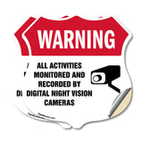 Video Surveillance Shield Label Set Warning All Activities Monitored And Recorded By Digital Night Vision Cameras