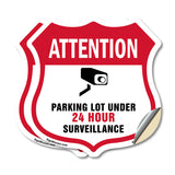 Video Surveillance Shield Sign Attention Parking Lot Under Video Surveillance