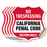 California No Trespassing Shield Sign California Penal Code Section 602(L)
