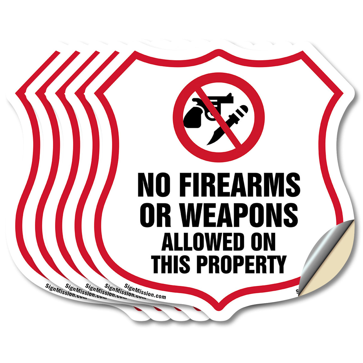 No Guns Shield Sign No Firearms Or Weapons Allowed On This Property