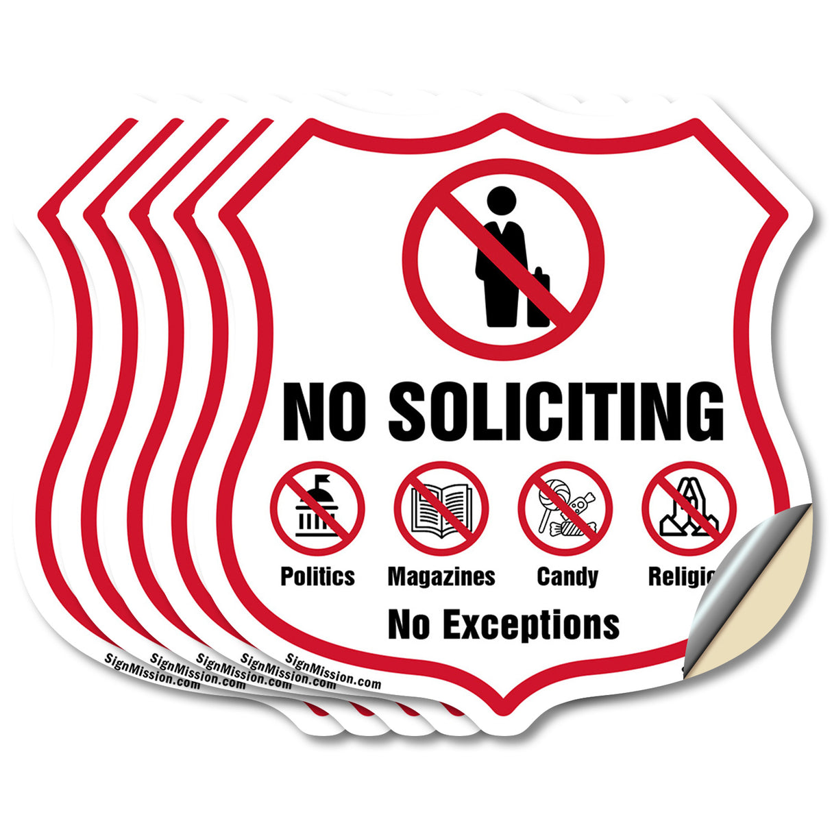 No Soliciting Shield Sign No Politics Magazines Candy Religion No Exceptions