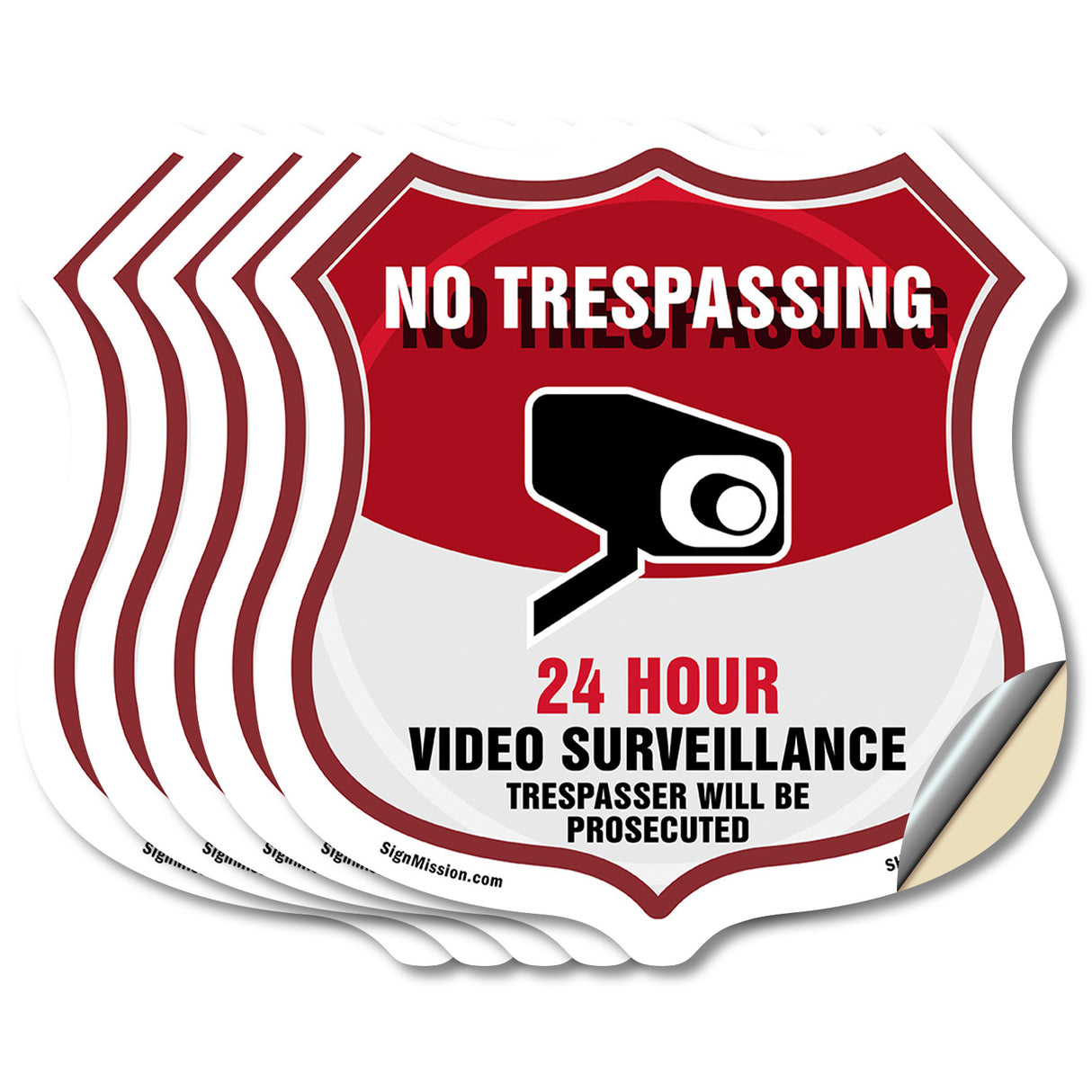 No Trespassing Shield Sign 24 Hour Video Surveillance Trespassers Will Be Prosecuted