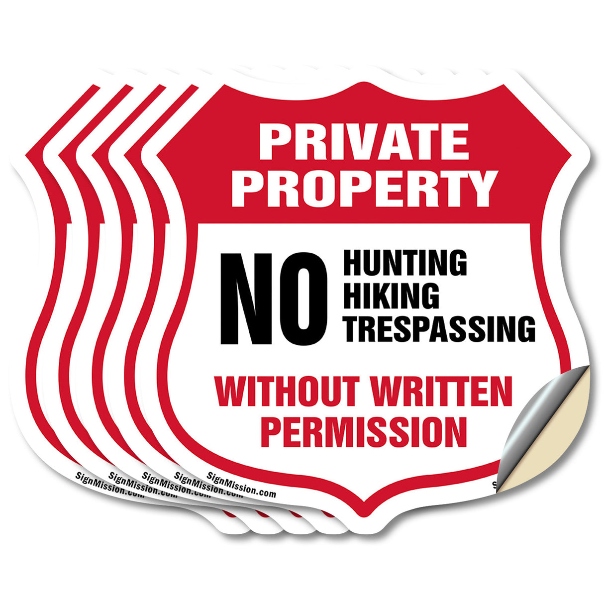 Private Property Shield Sign No Hunting Hiking Trespassing Without Written Permission