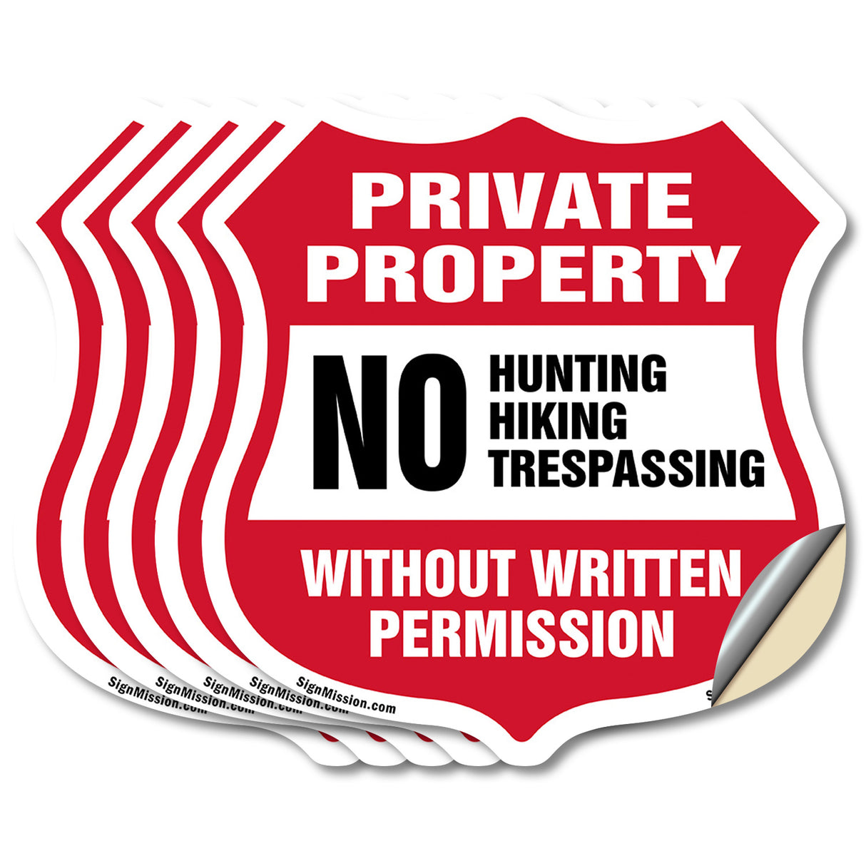 Private Property Shield Sign No Hunting Fishing Trespassing Without Written Permission
