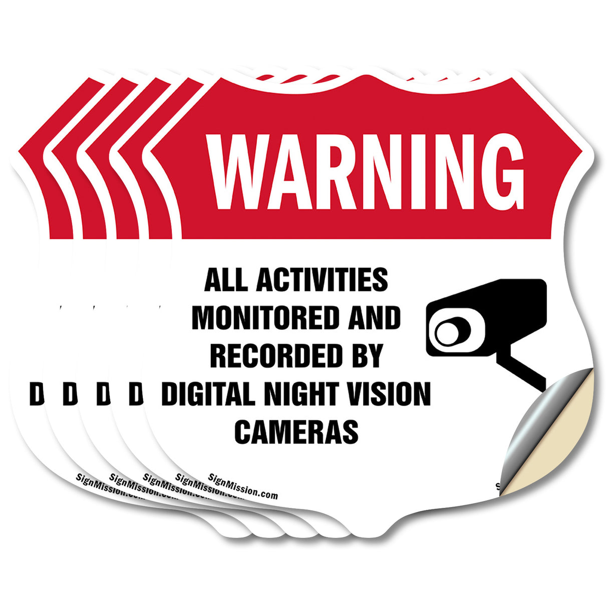 Video Surveillance Shield Label Set Warning All Activities Monitored And Recorded By Digital Night Vision Cameras
