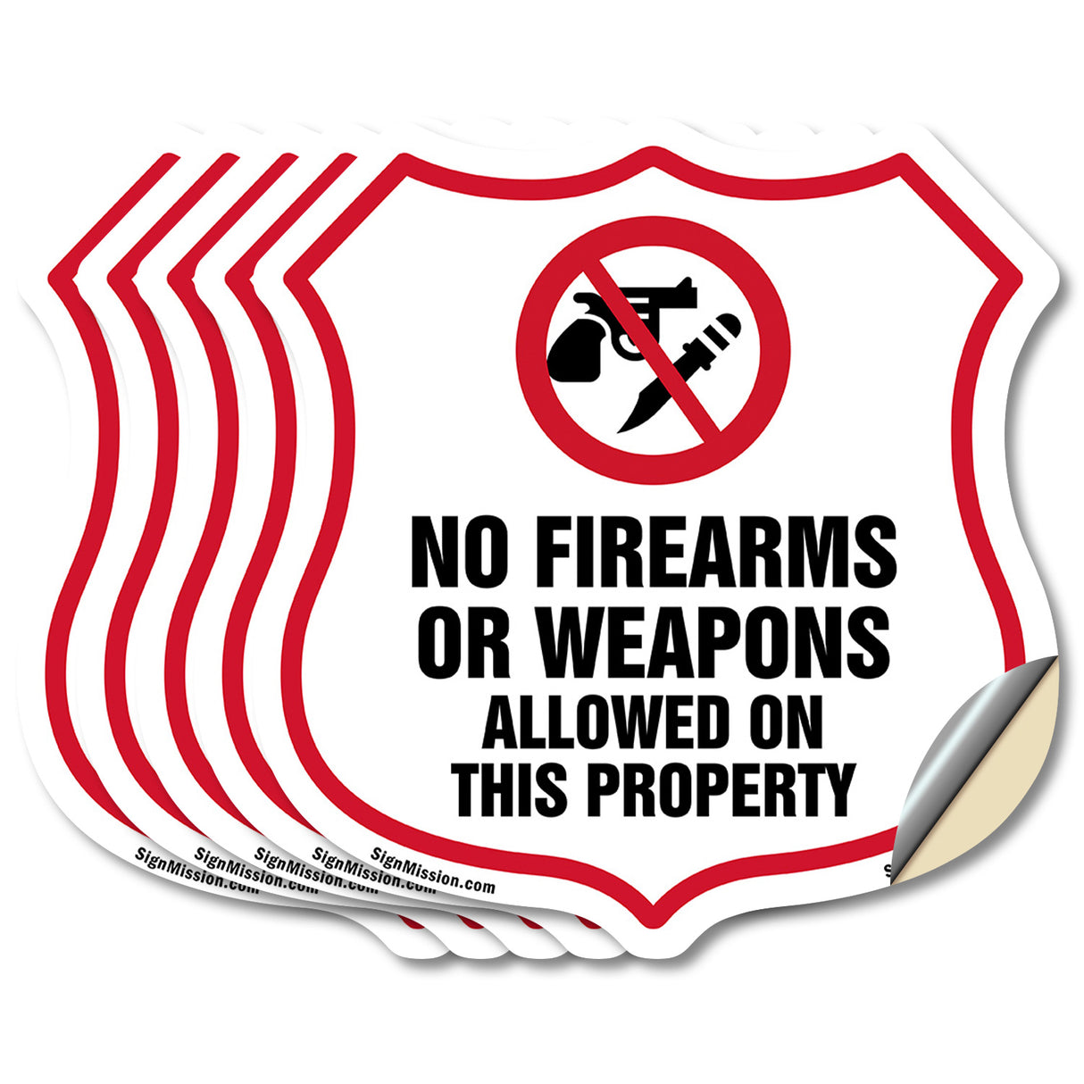 No Guns Shield Sign No Firearms Or Weapons Allowed On This Property