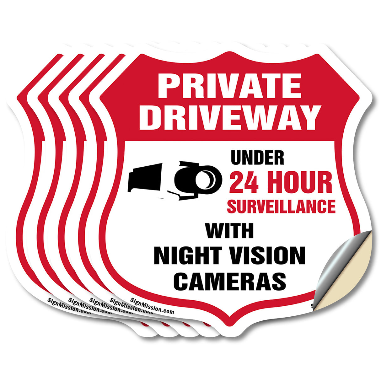 Private Driveway Shield Sign Under 24 Hour Video Surveillance By Night Vision Cameras