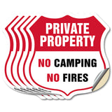 Private Property Shield Sign No Camping No Fires