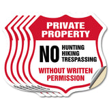 Private Property Shield Sign No Hunting Hiking Trespassing Without Written Permission