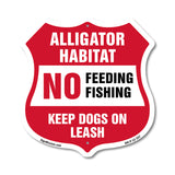 Alligator Warning Shield Sign Alligator Habitat No Feeding Fishing. Keep Dogs On Leash