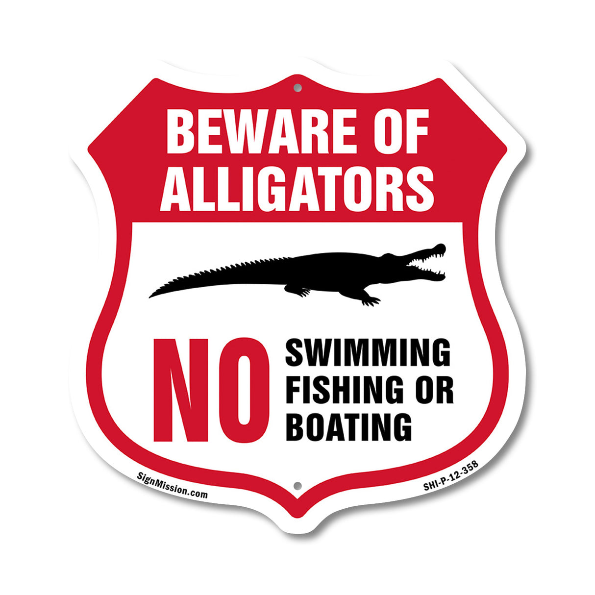 Alligator Warning Shield Sign Beware Of Alligators. No Swimming Fishing Or Boating