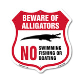 Alligator Warning Shield Sign Beware Of Alligators. No Swimming Fishing Or Boating