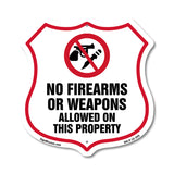 No Guns Shield Sign No Firearms Or Weapons Allowed On This Property