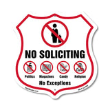 No Soliciting Shield Sign No Politics Magazines Candy Religion No Exceptions