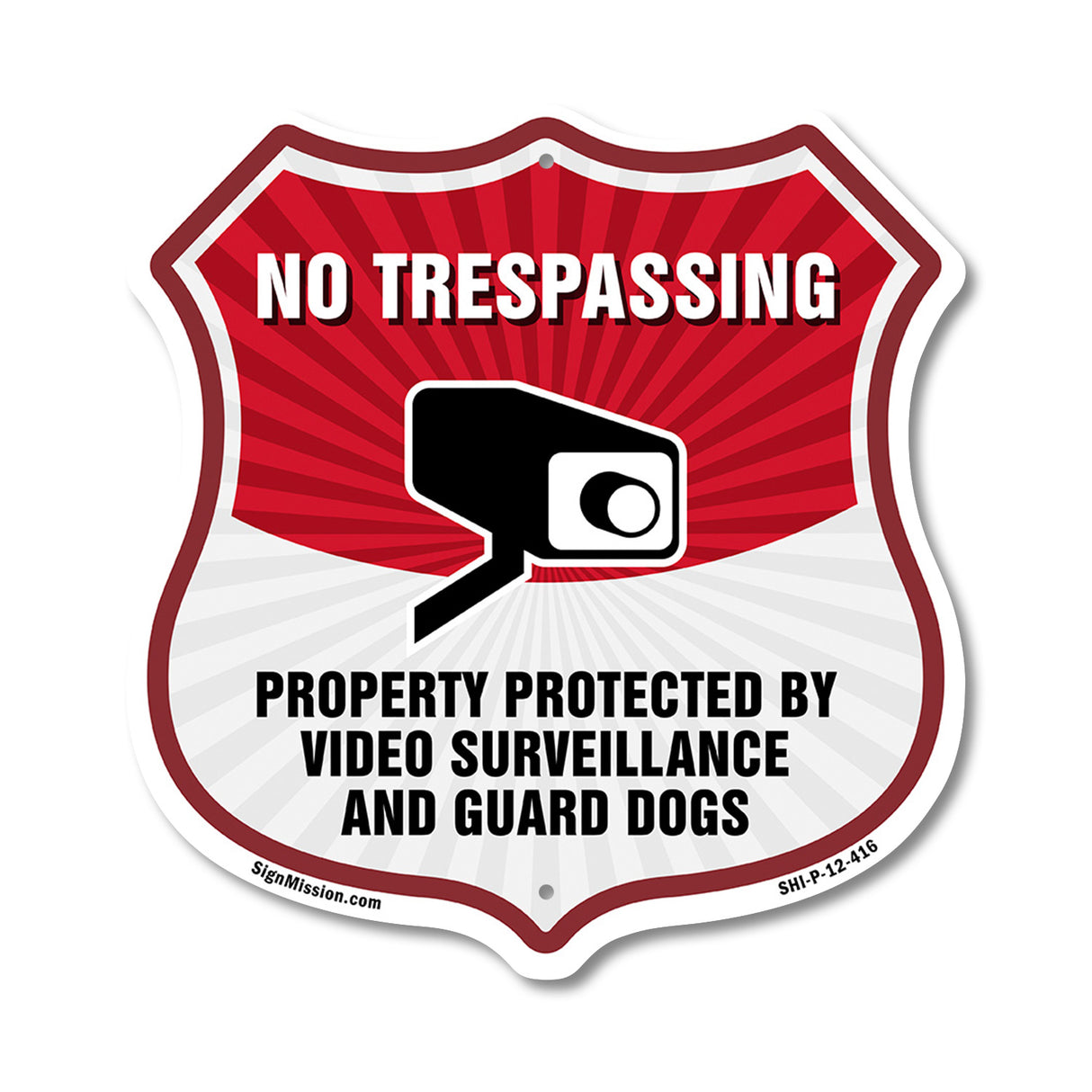 No Trespassing Shield Sign Property Protected By Video Surveillance And Guard Dogs