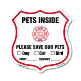 Pets Inside Shield Sign Alert Please Save Our Pets
