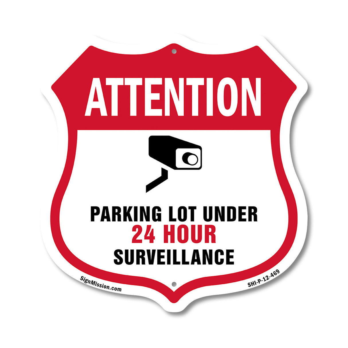 Video Surveillance Shield Sign Attention Parking Lot Under Video Surveillance