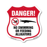 Alligator Warning Shield Sign Danger! No Swimming Or Feeding Alligators