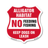 Alligator Warning Shield Sign Alligator Habitat No Feeding Fishing. Keep Dogs On Leash